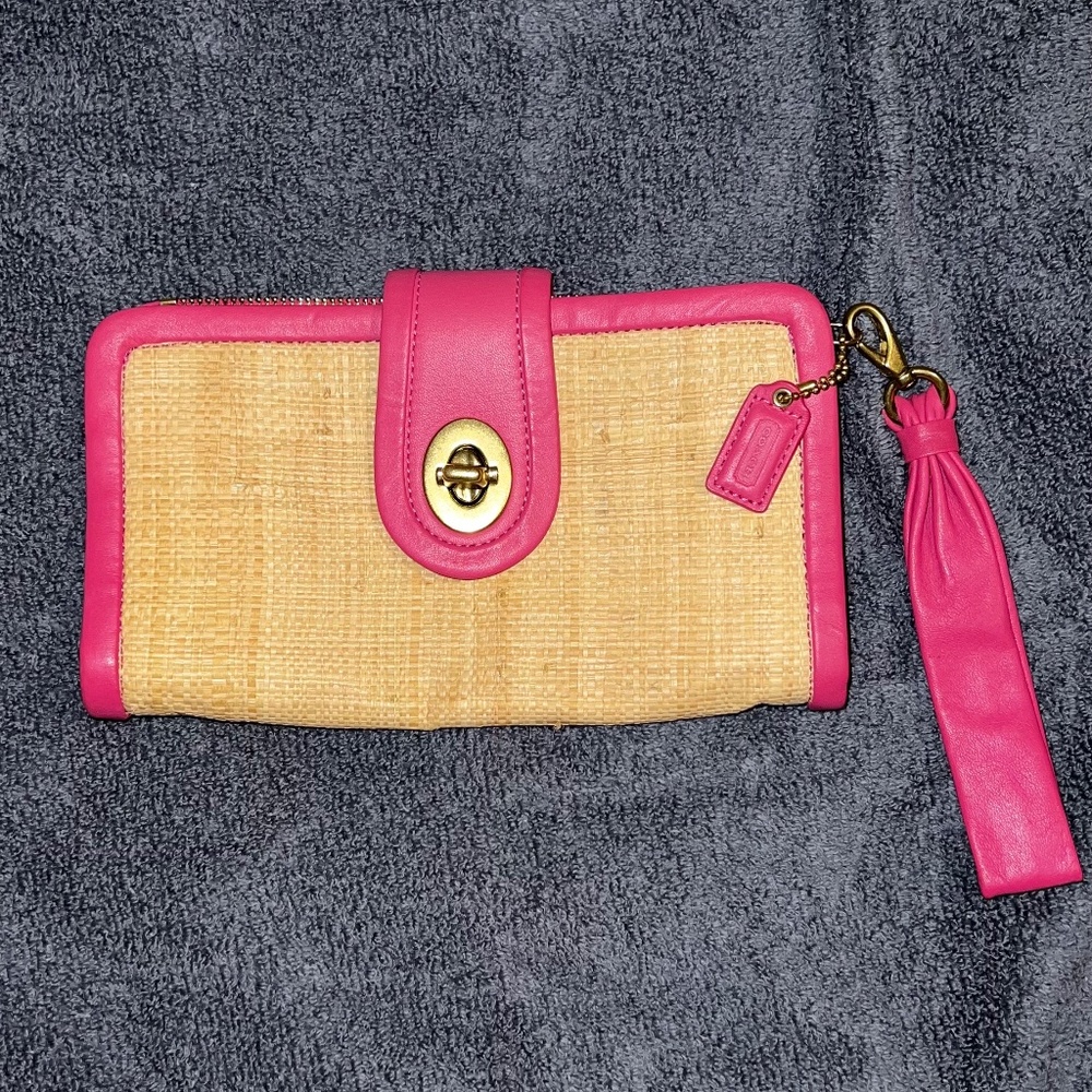 COACH Straw & Pink Wristlet